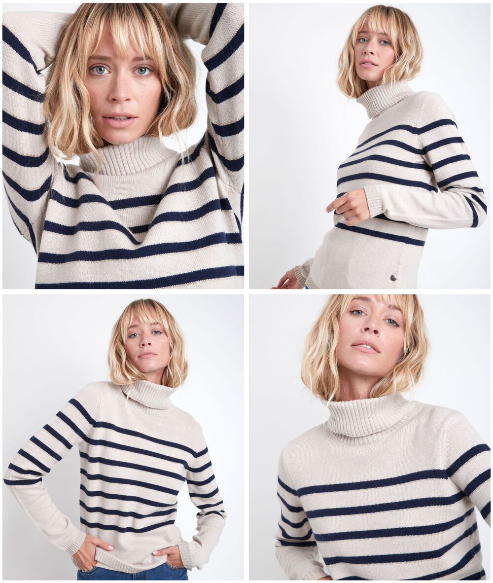 Pull rayé à col roulé renata naturel.