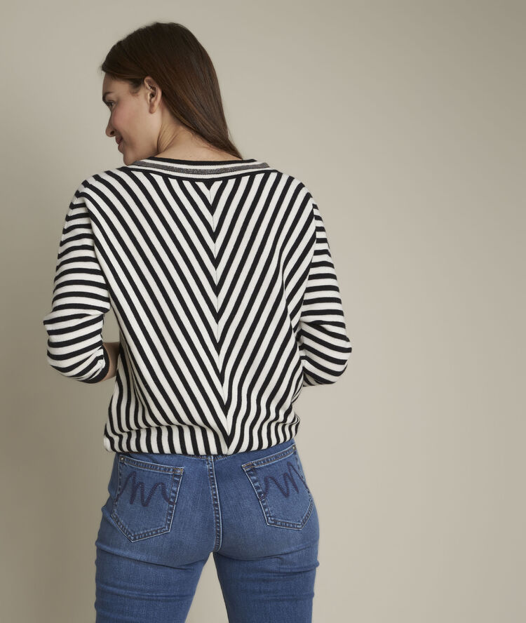 Pull rayé col v dollar noir.