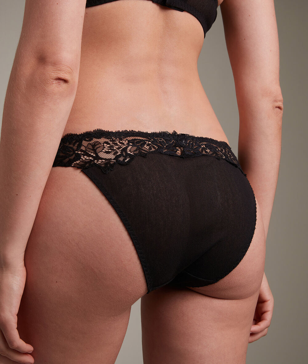 Culotte en tulle coton et dentelle française noire jeanne noir.