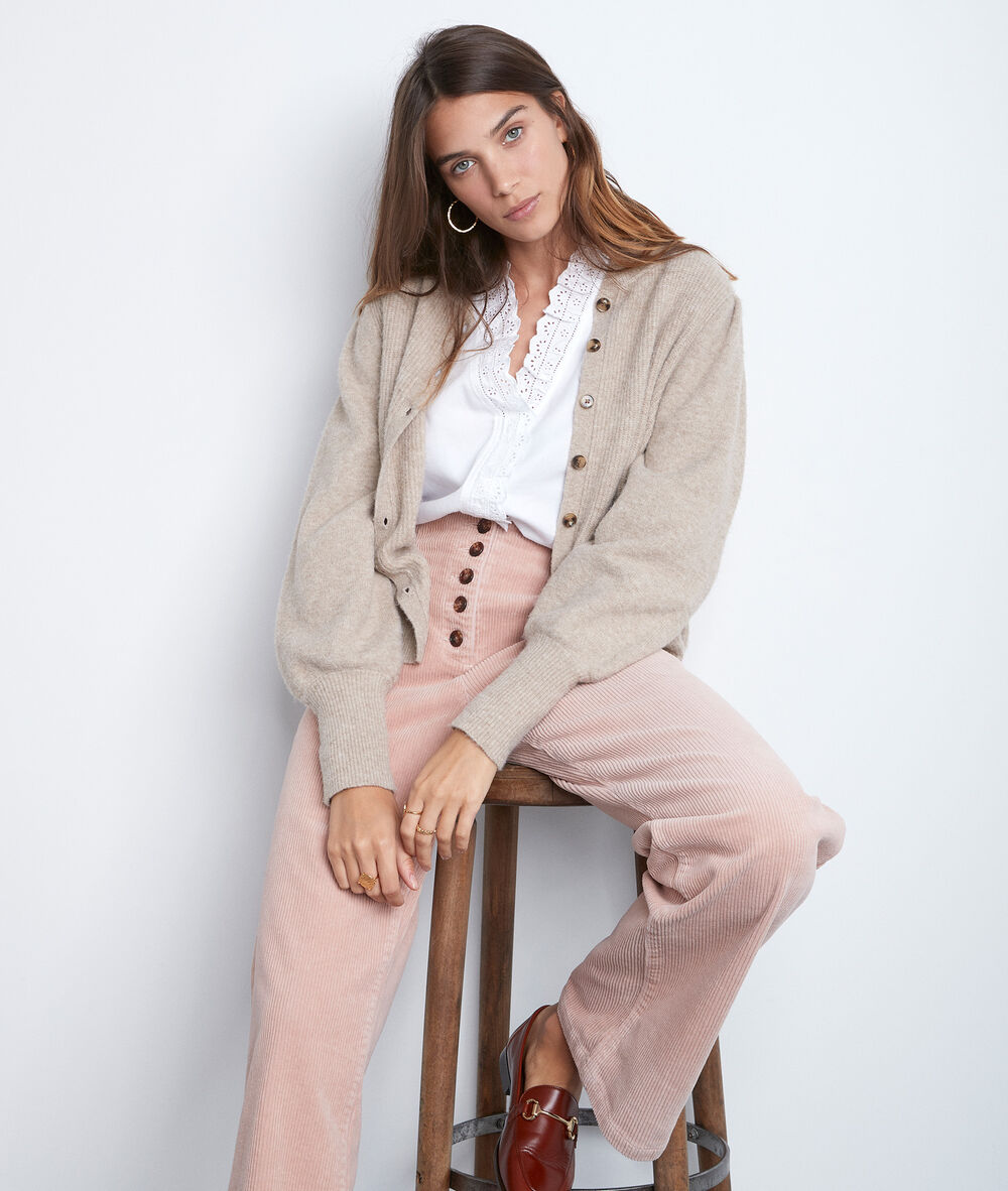 Cardigan beige col rond toussain beige.