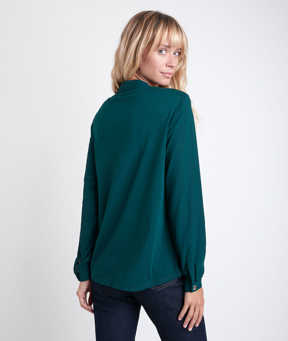 Blouse bimatière col v émeraude davina emeraude.