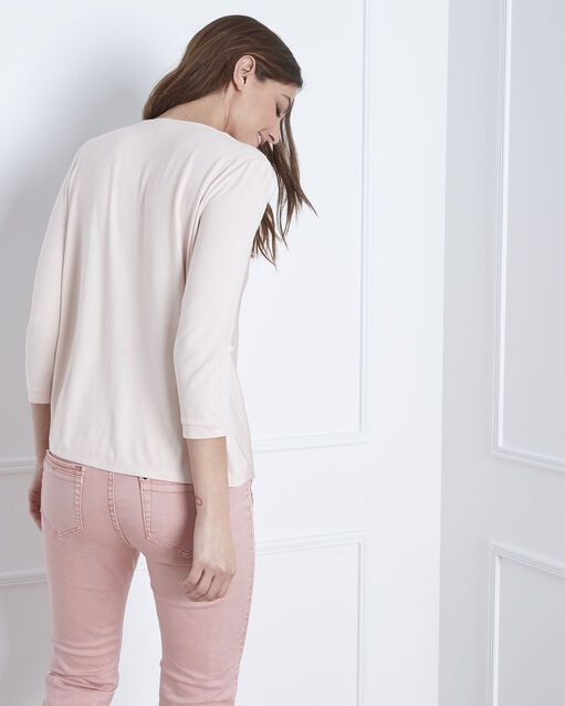 Poederkleurige blouse uit twee materialen met cache-coeur vanina poudre.