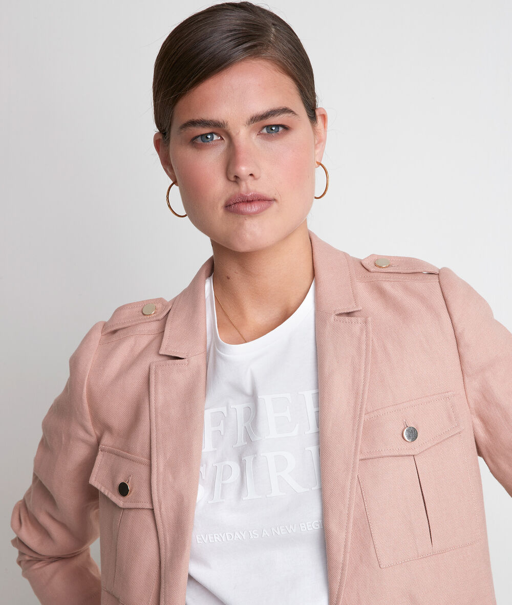 Veste en lin rose poudré tulle blush.