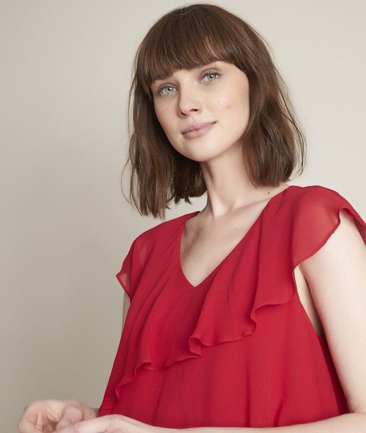 Robe rouge en soie &agrave; volants oly fuchsia clair.