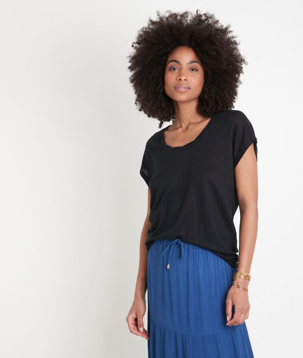 Tee-shirt en lin certifié noir Ecool | 1-2-3 Tee-shirt en lin certifié noir Ecool PhotoZ | 1-2-3