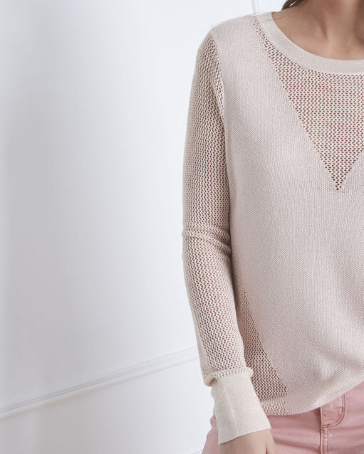 Pull nacre maille fine ajourée acacia violine.