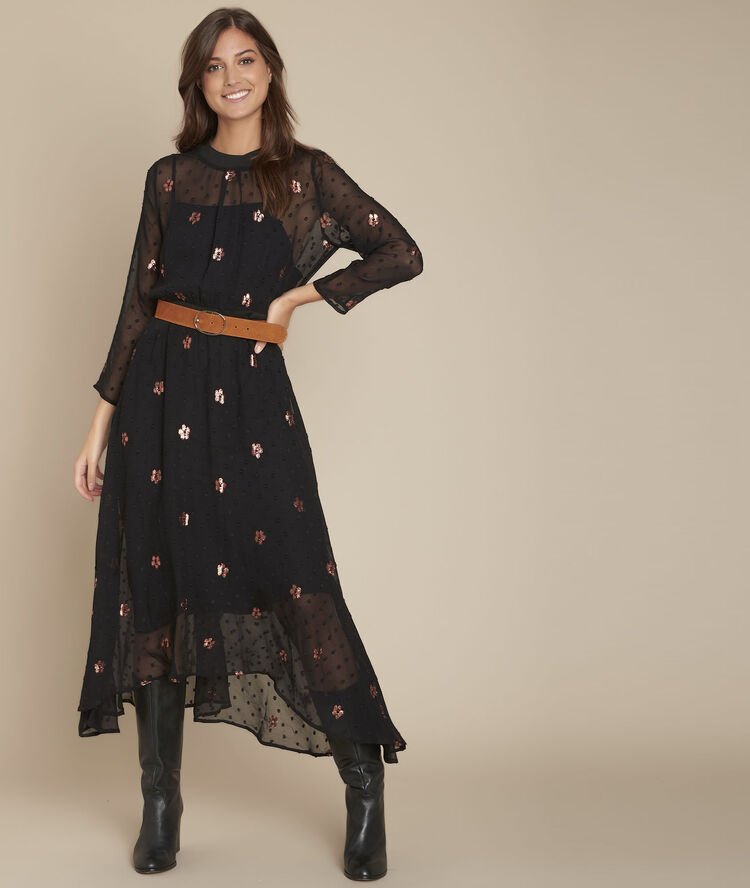 Robe broderie et plumetis rosalie noir.
