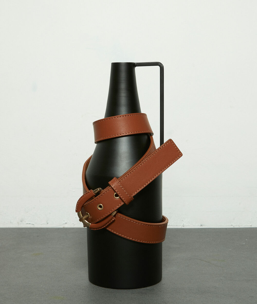 Ceinture en cuir havane eleonore bronze.