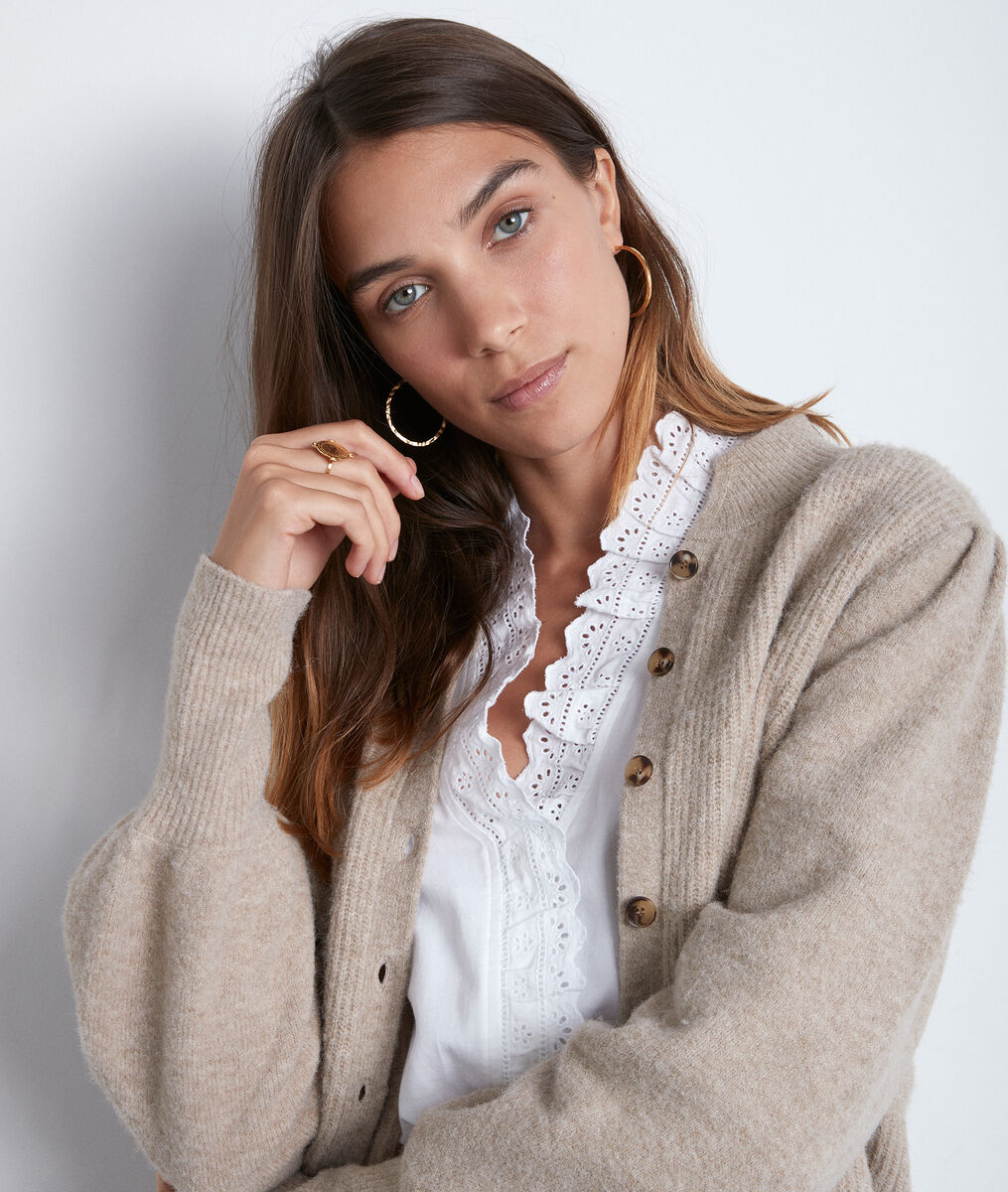 Cardigan beige col rond Toussain | 1-2-3 Cardigan beige col rond Toussain PhotoZ | 1-2-3