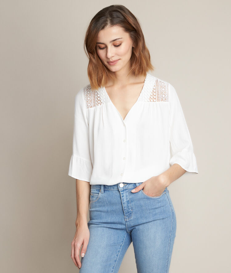 Blouse &agrave; dentelle &eacute;crue eddie ecru.