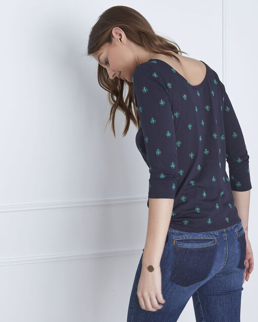 Tee-shirt marine brodé noeuds perla marine.