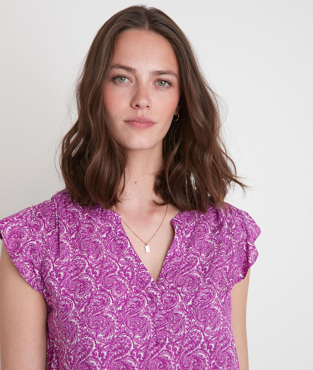 Blouse imprimée sans manche violette Tela | 1-2-3 Blouse imprimée sans manche violette Tela PhotoZ | 1-2-3
