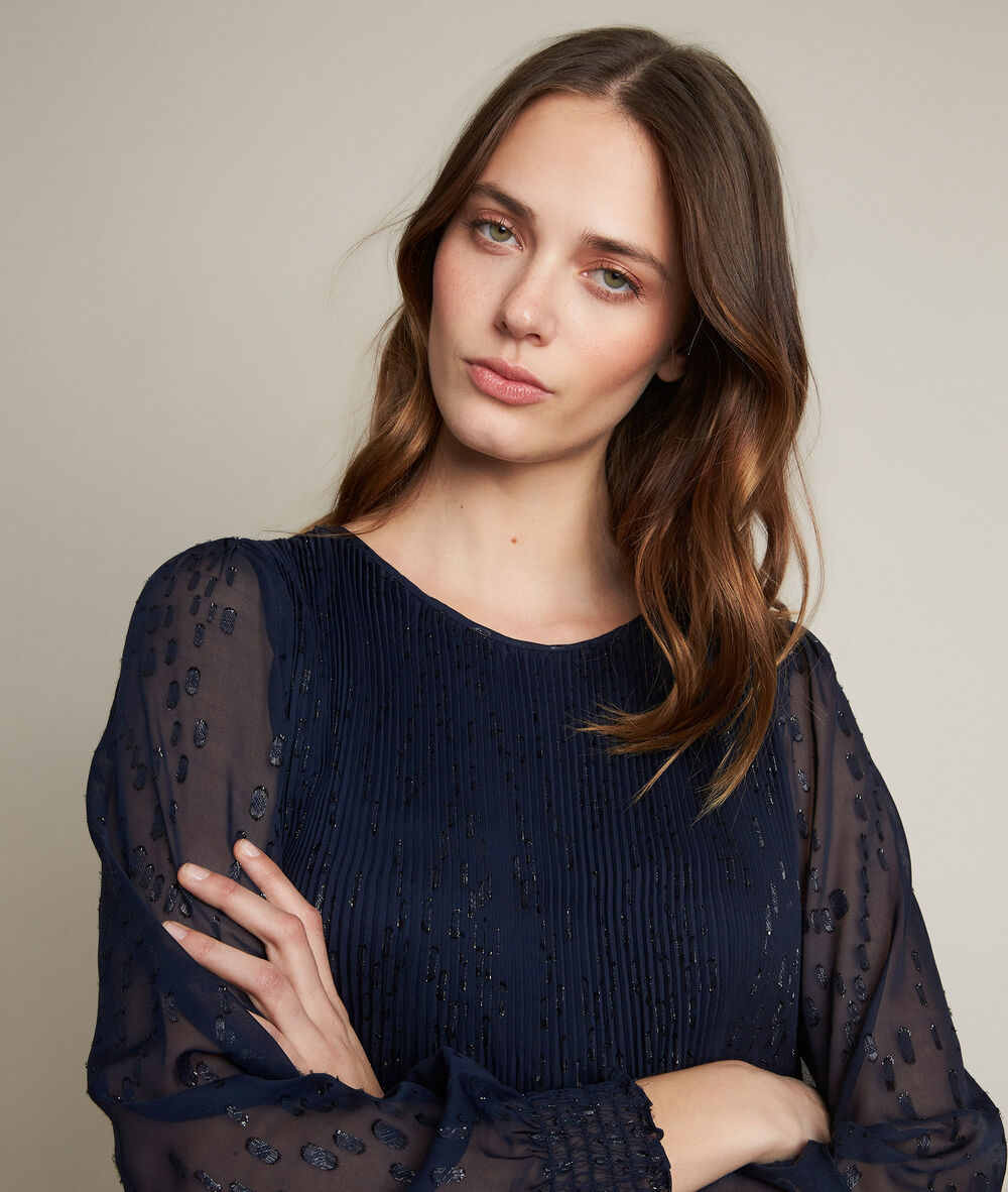 Robe plissée lurex coralia myosotis.