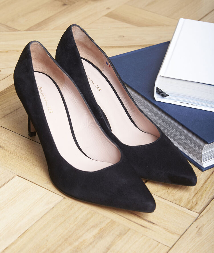 Zwarte leren pumps met spitse neus kelly noir.