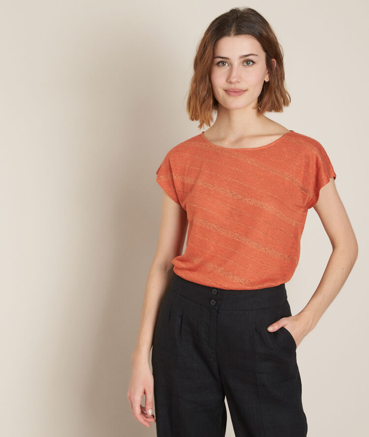 Tee-shirt en lin ray&eacute; rebus tomette.