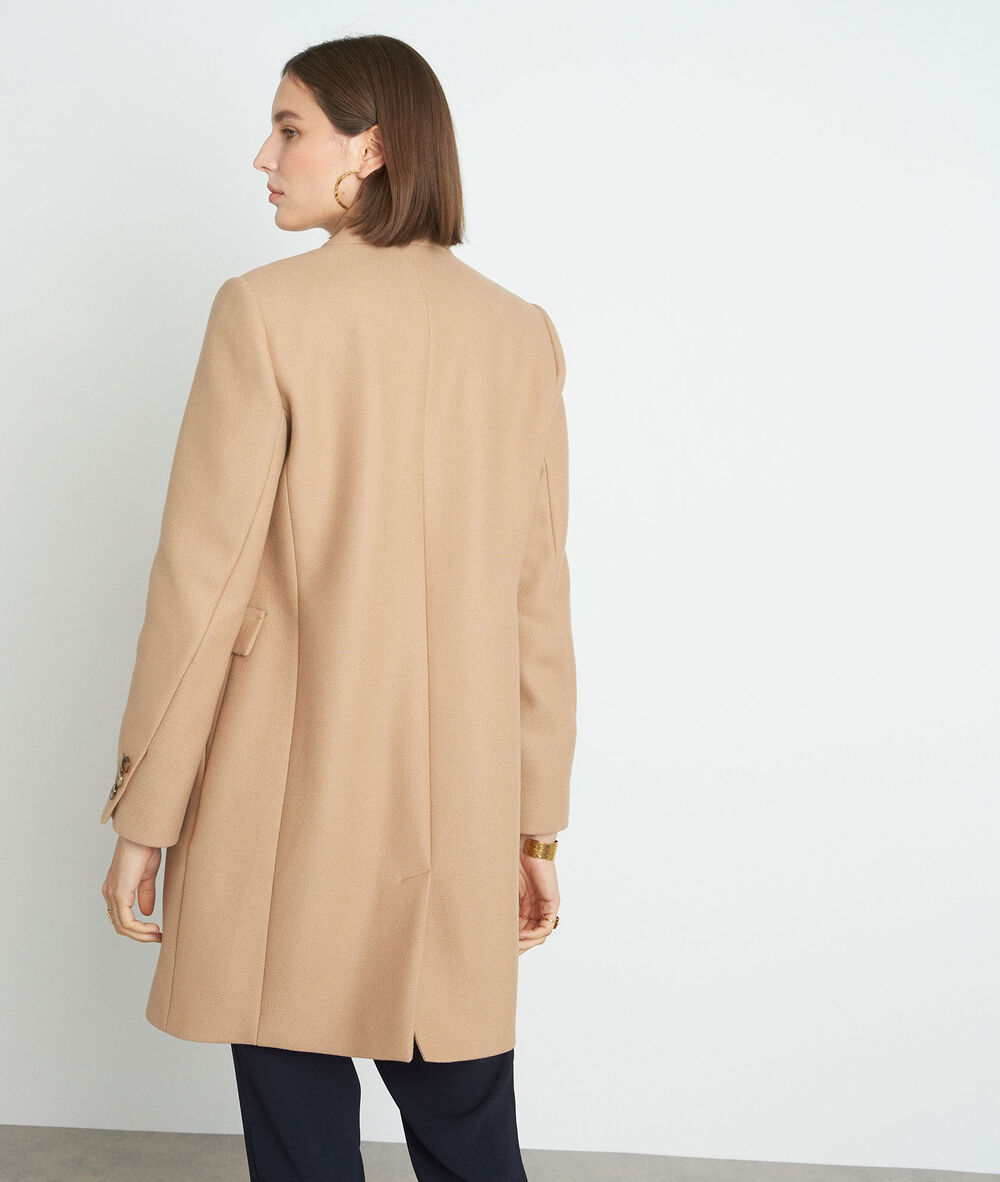 Straight-fit beige wollen mantel lucas camel clair.