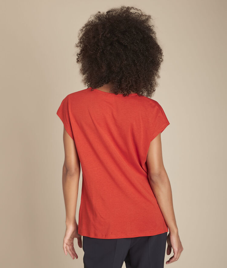 Tee-shirt orange plis effet cache-cœur carine sable.
