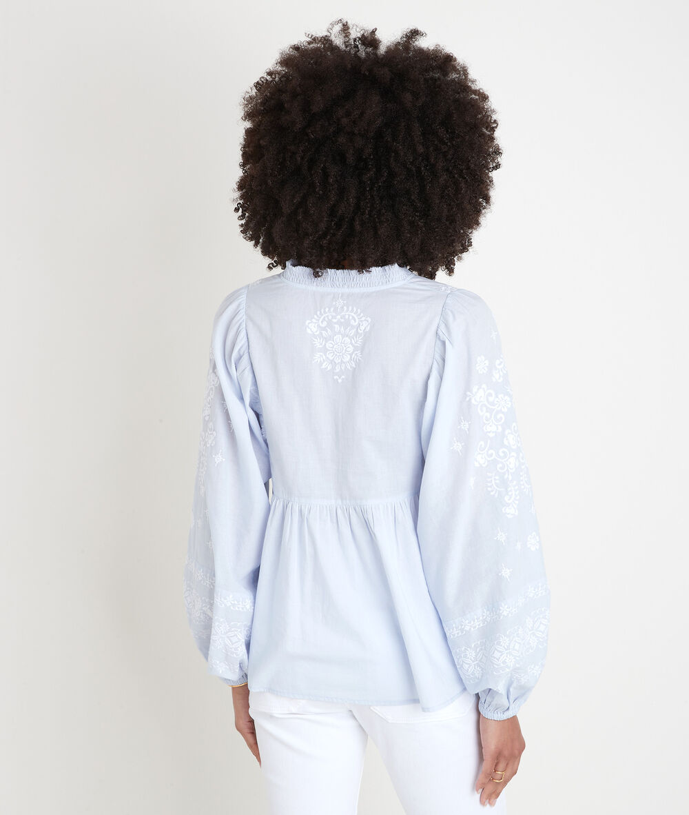 Blouse brodée en coton bleu ciel anna pure bleached.