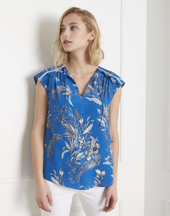 Blouse bleue imprimé fleuri Valmond | 1-2-3 Blouse bleue imprimé fleuri Valmond PhotoZ | 1-2-3