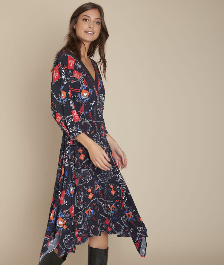 Asymmetrische jurk met print iba marine.