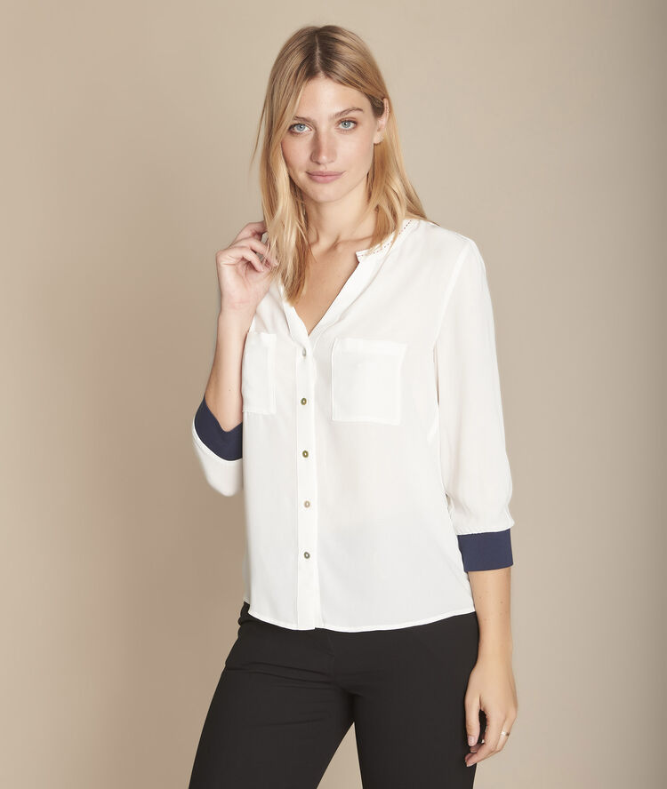 Ecru blouse met contrasterende rijgsteek mulan ecru.