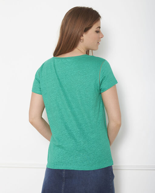 Tee-shirt vert jour échelle en lin pin lichen.