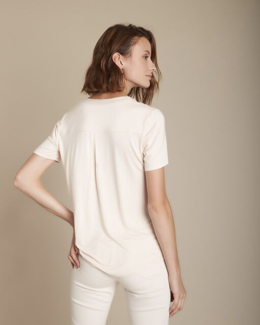 Top nude ajouré bimatière maeline poudre.
