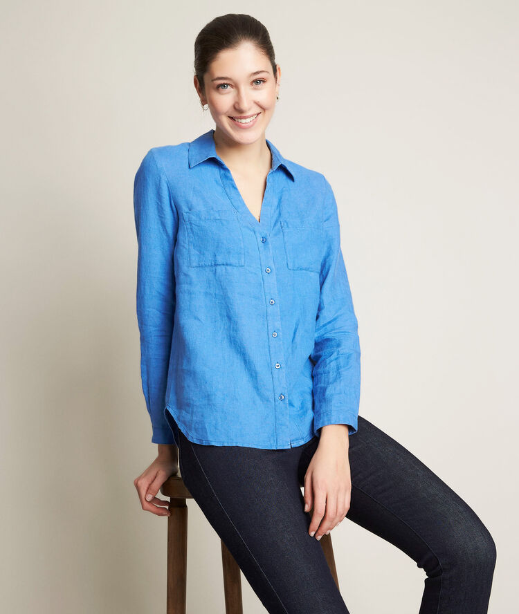 Blauw linnen hemd evolie cassis.