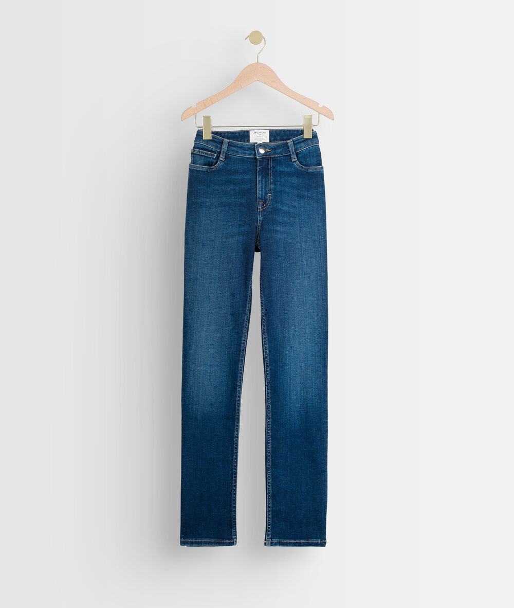 Jean droit bleu médium délavé sonia denim brut.