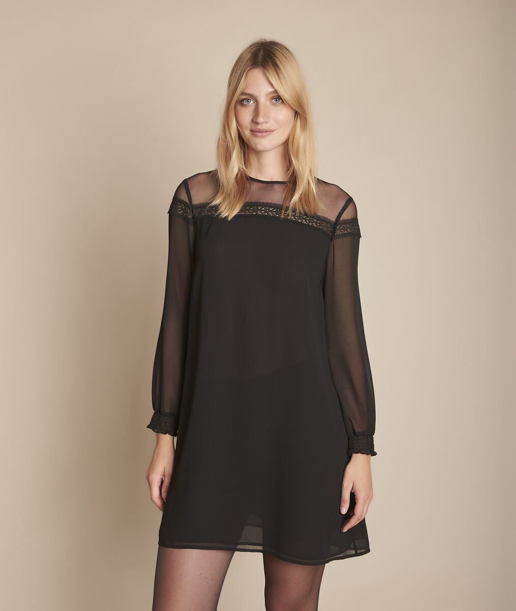 Kleid Schwarz Transparenz Und Spitze Renee Damen Maison 123
