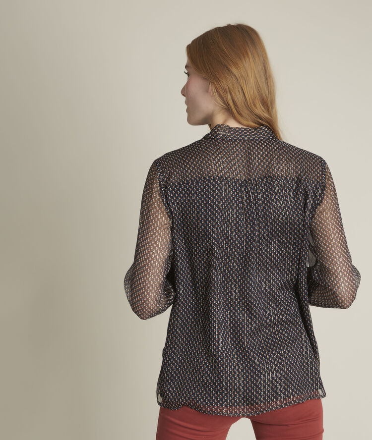 Blouse imprimée lavallière en soie emie bis noir.