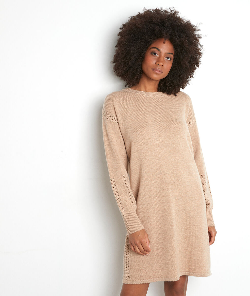 Beige trui-jurk van wol Tabata | 1-2-3 Beige trui-jurk van wol Tabata PhotoZ | 1-2-3