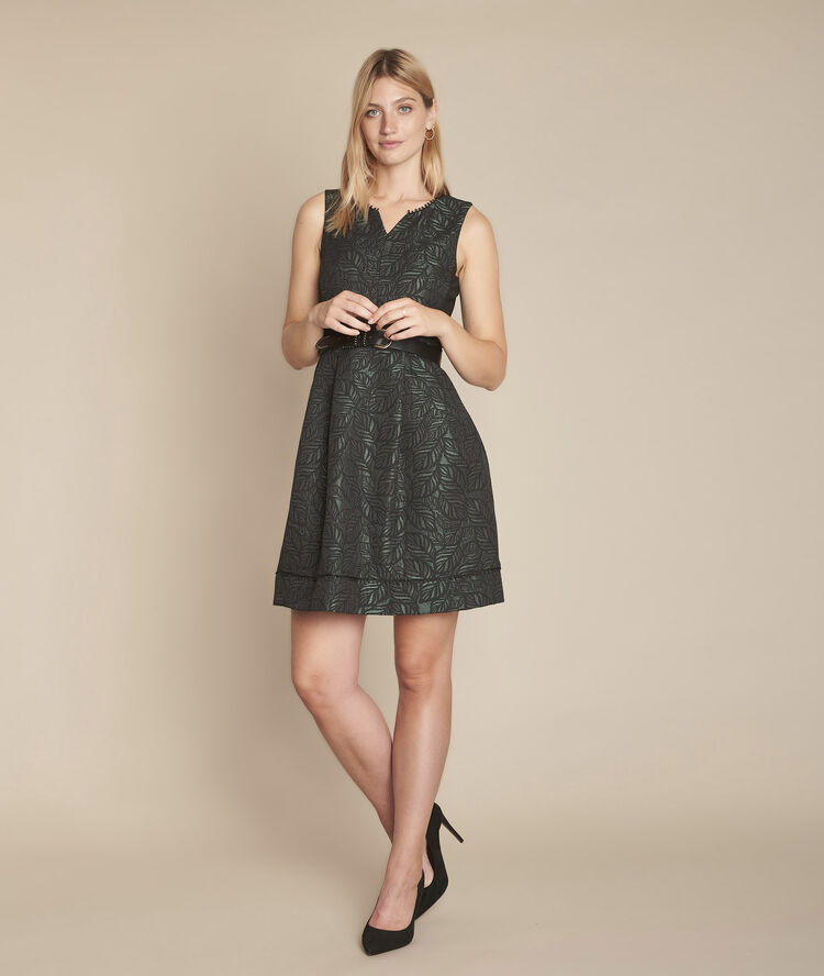 Gerende cipreskleurige jacquardjurk romane cypres.