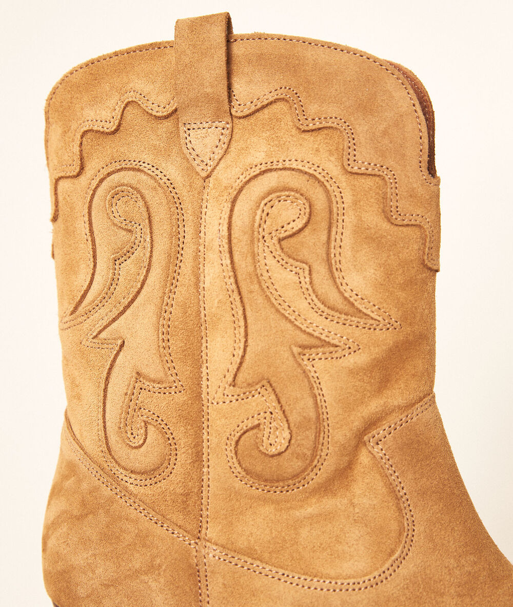 Boots santiags en cuir velours camel heglantine naturel.