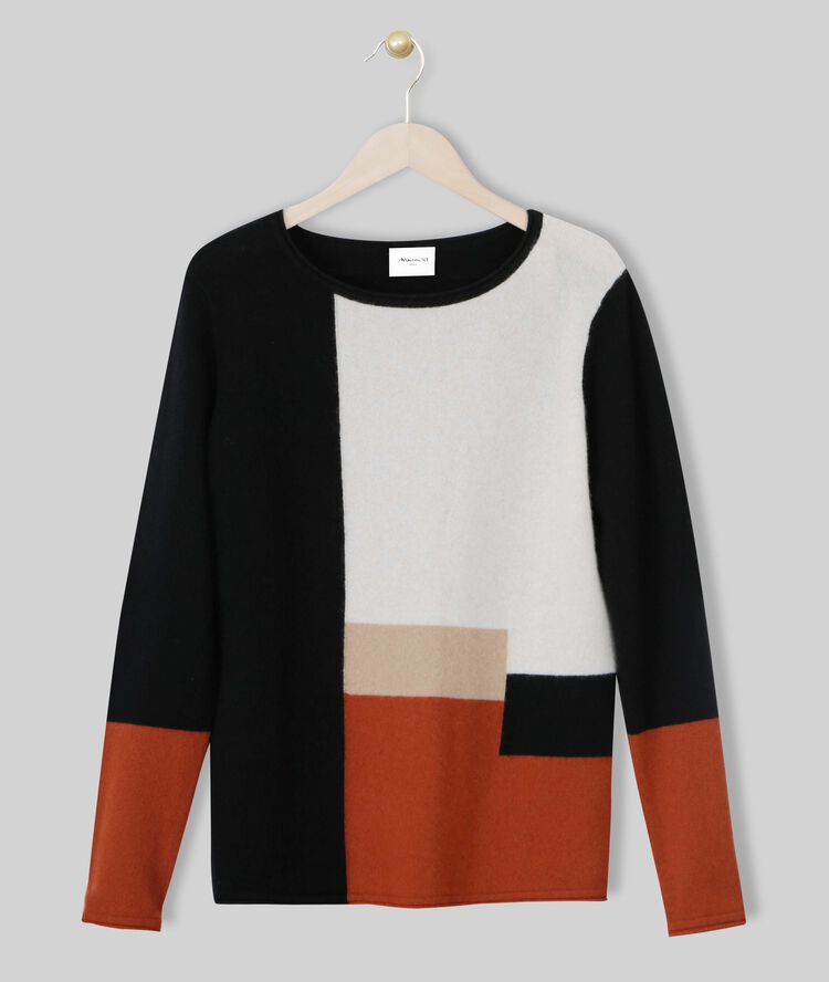 Pull en cachemire colorblock freeze caramel.