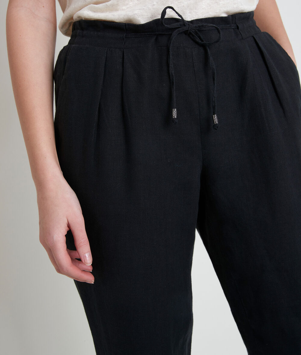 Pantalon carotte noir en lin certifié flynn noir.