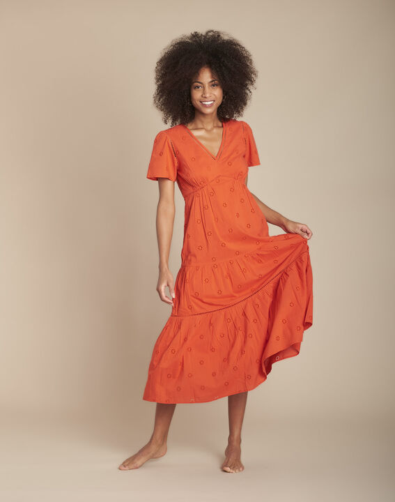 Robe orange longue broderie anglaise Lima | 1-2-3 Robe orange longue broderie anglaise Lima PhotoZ | 1-2-3
