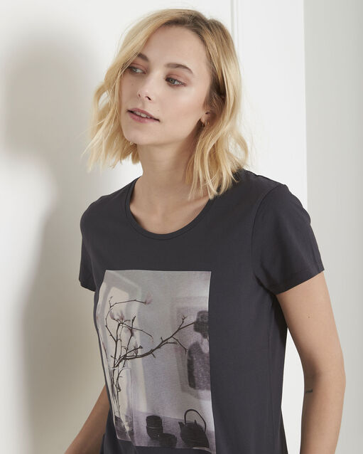 Tee-shirt gris imprimé pueblo charbon.