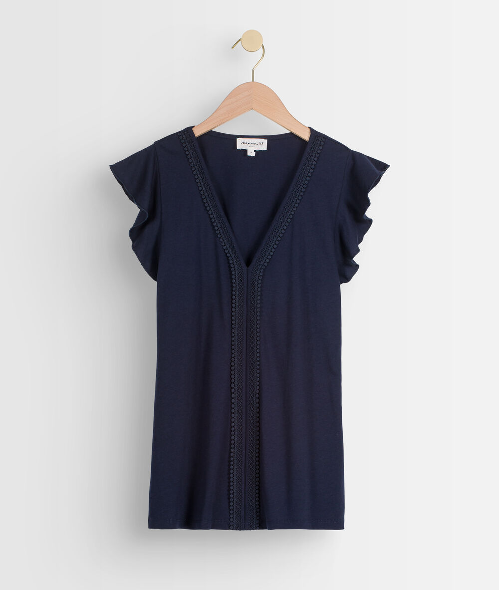 Top en coton brodé marine iwhite encre.
