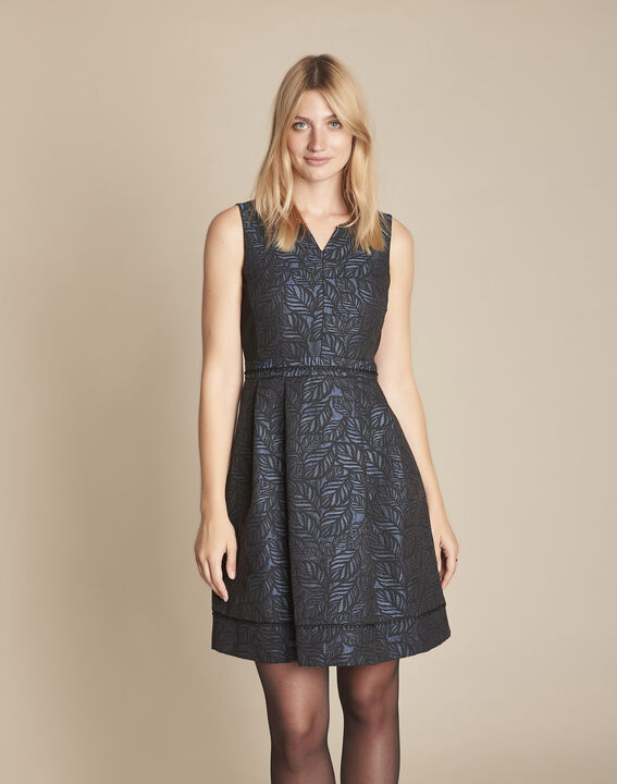 Robe marine corolle jacquard Romane | 1-2-3 Robe marine corolle jacquard Romane PhotoZ | 1-2-3