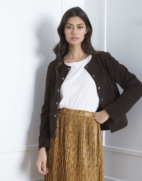 Veste marron cuir velours Thea | 1-2-3 Veste marron cuir velours Thea PhotoZ | 1-2-3