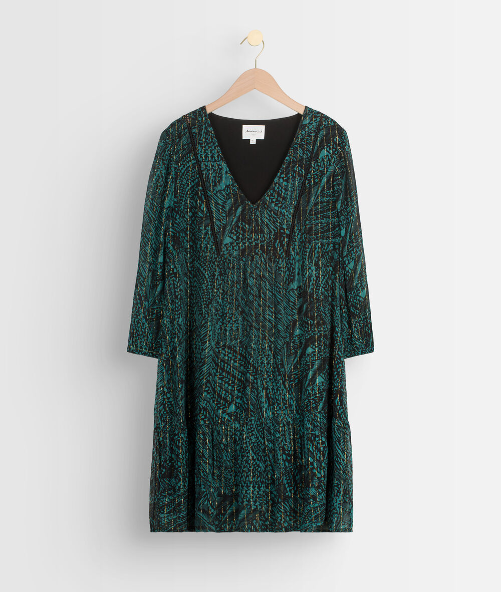 Robe courte et fluide imprimée verte et noire soraya cypres.
