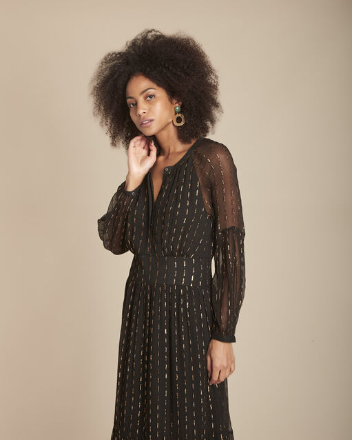 Robe longue noire en lurex rosane noir.