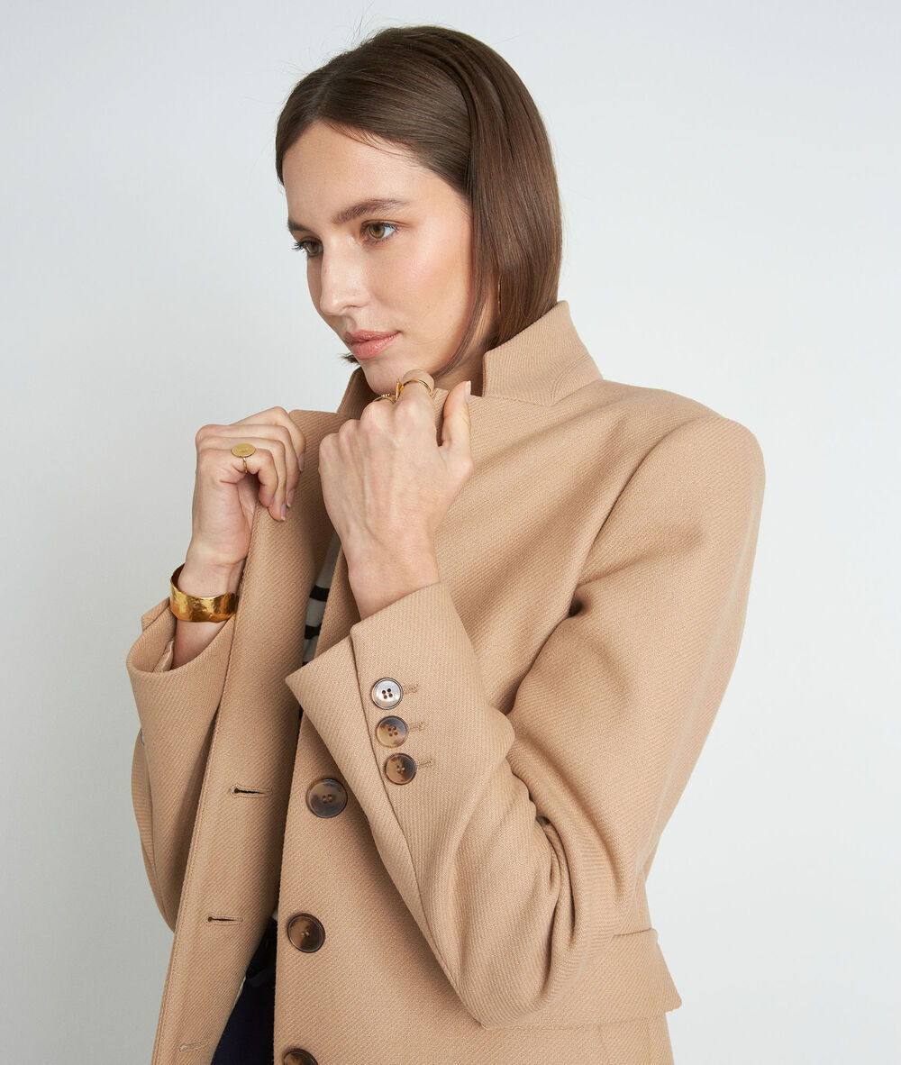 Straight-fit beige wollen mantel lucas camel clair.