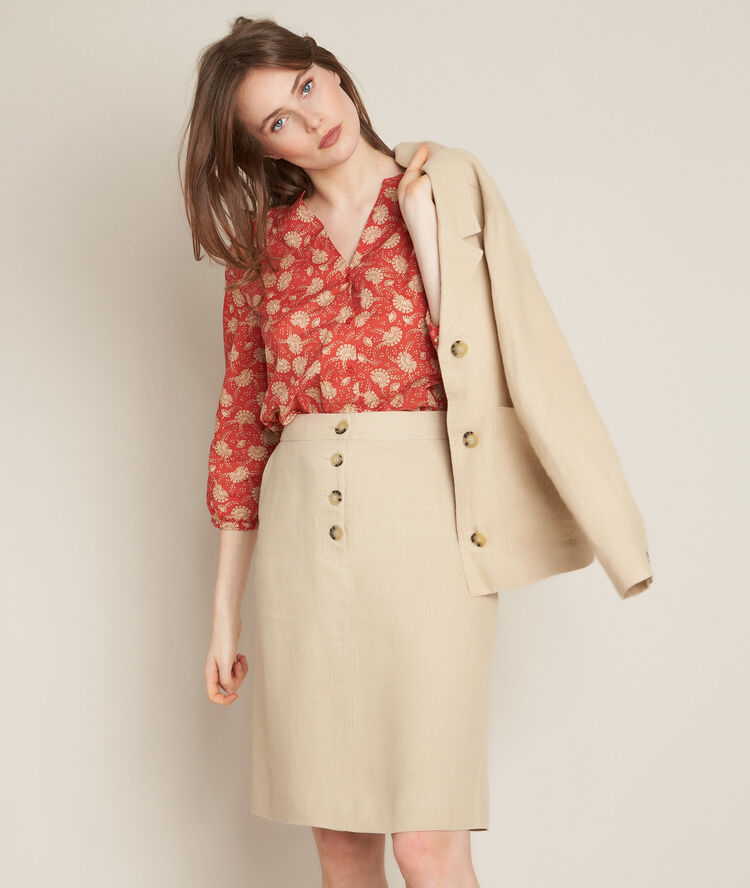 Jupe trap&egrave;ze en lin blanche chaux.