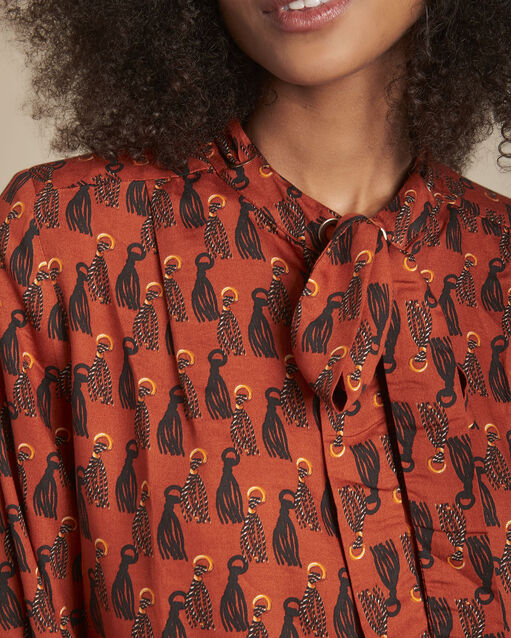 Blouse imprimé col lavallière majda caramel.