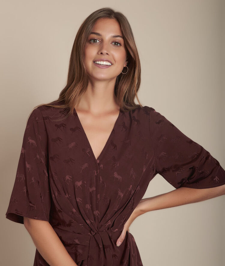 Jacquard jurk met paardenprint imagina marron fonce.