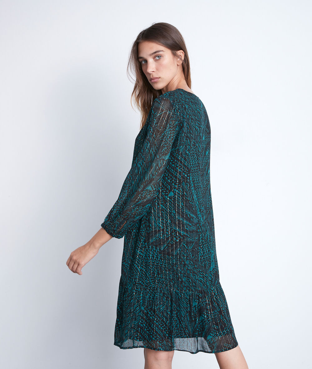 Robe courte et fluide imprimée verte et noire soraya cypres.