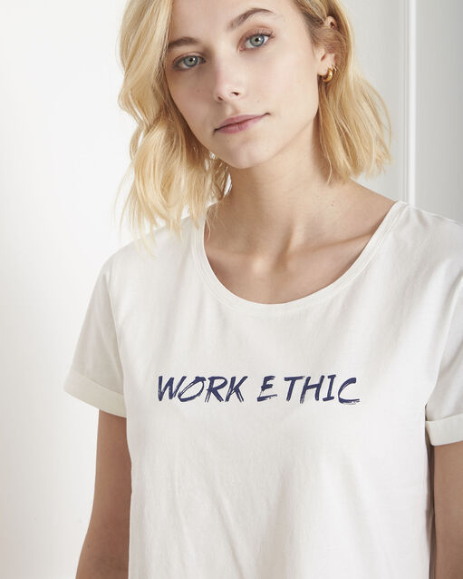 Tee-shirt écru message coton biologique paquerette ecru.