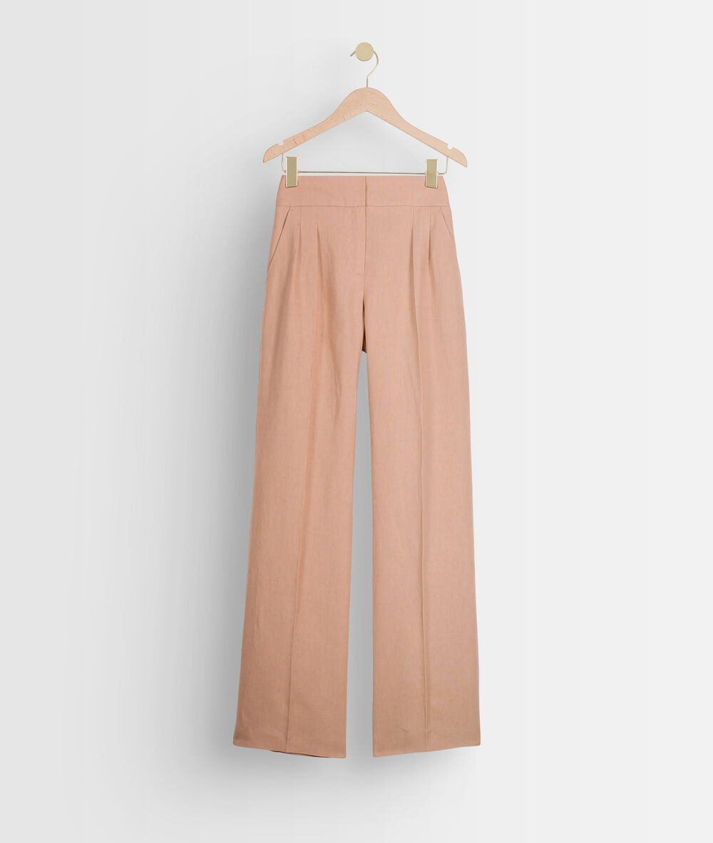 Pantalon large rose en coton et lin galaxy blush.